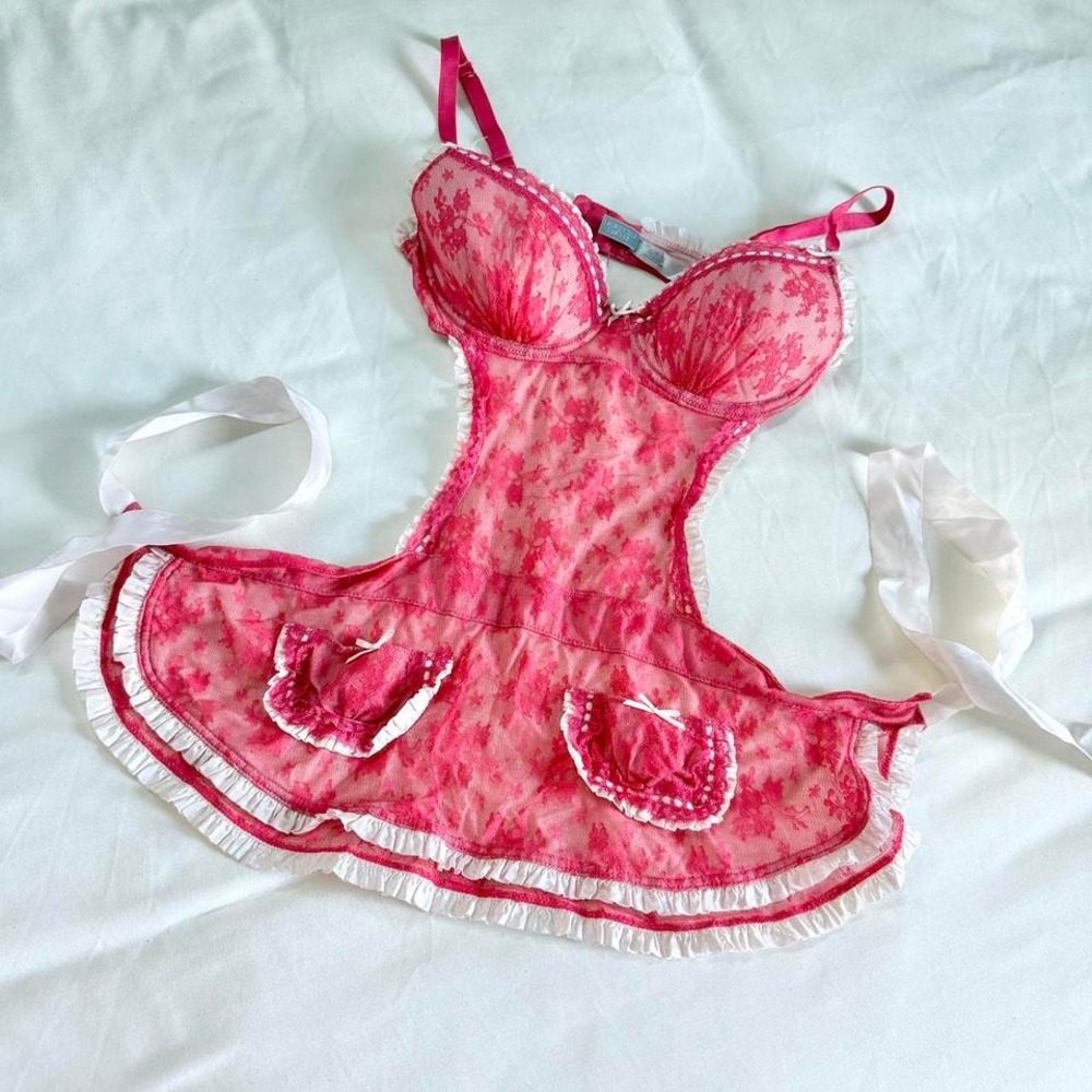 pink lace lingerie‎ apron top